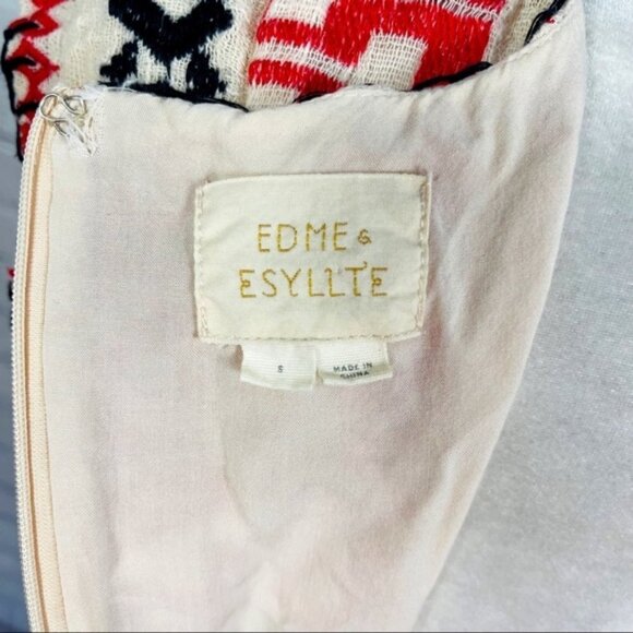 Edme & Esyllte Petra Cream with Blue & Red Aztec Embroidery A-Line Swing Dress - Picture 3 of 10